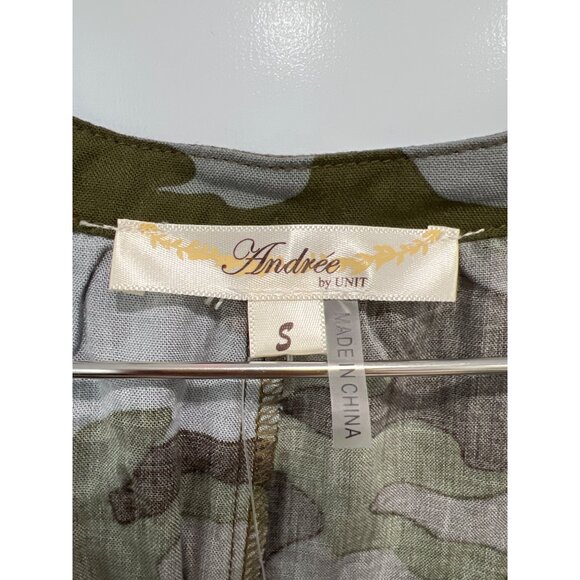 Andrée By Unit Camouflage Floral Embroidered Tank Small Green Boho Hippie NEW - Picture 5 of 8